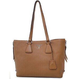 Prada Vitello Phenix Side Zip Shopper Tote brown leather